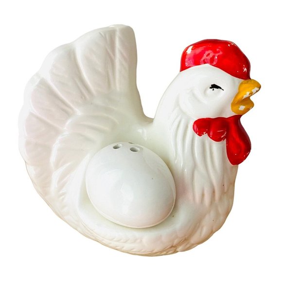 Vintage Hen On Nest Salt Pepper Napkin Holder Ceramic White Country Kitchen - Picture 3 of 10